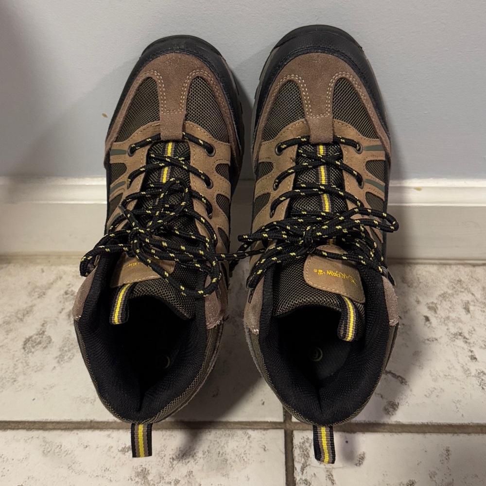 Bearpaw Brown Boots with Black and Yellow Accents